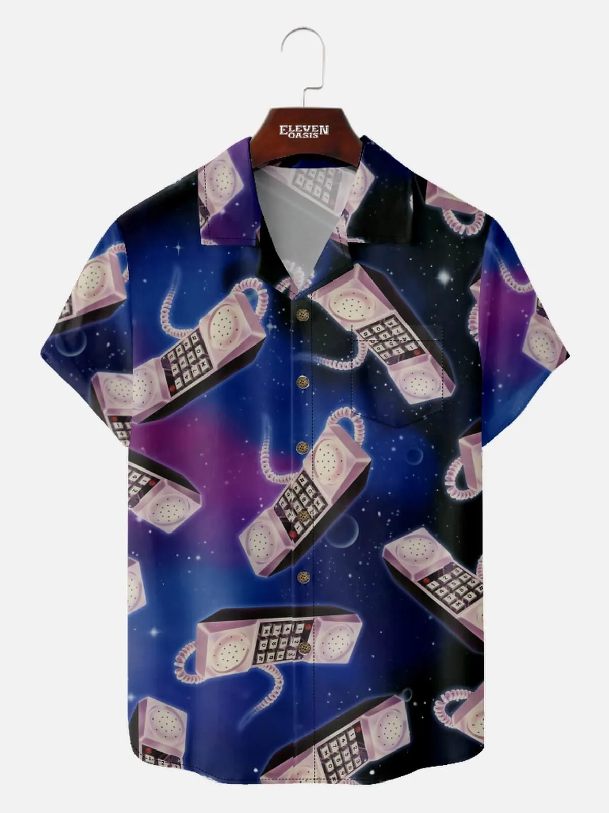 Men's Retro Space Phone All Over Print Short Sleeve Shirt sold by Eleven Oasis