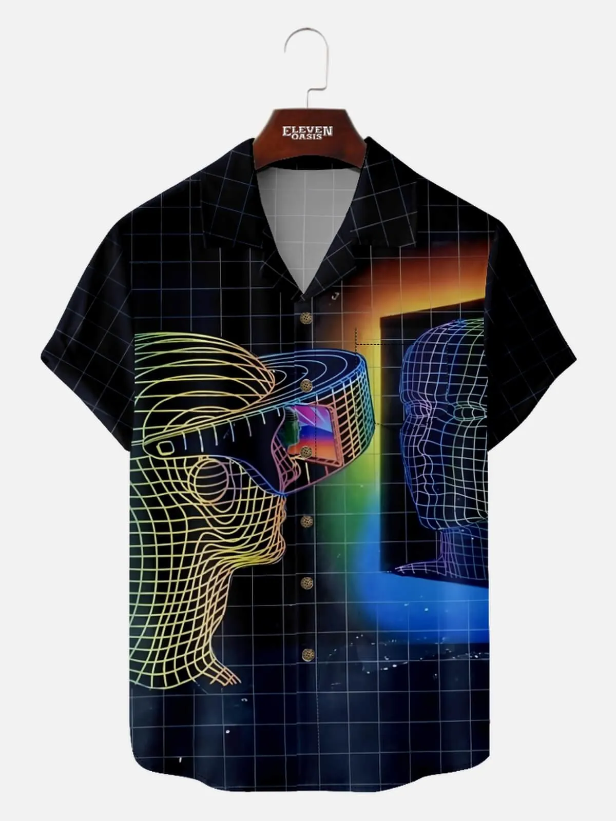 Men's Retro Digital Wireframe VR Short Sleeve Shirt sold by Eleven Oasis