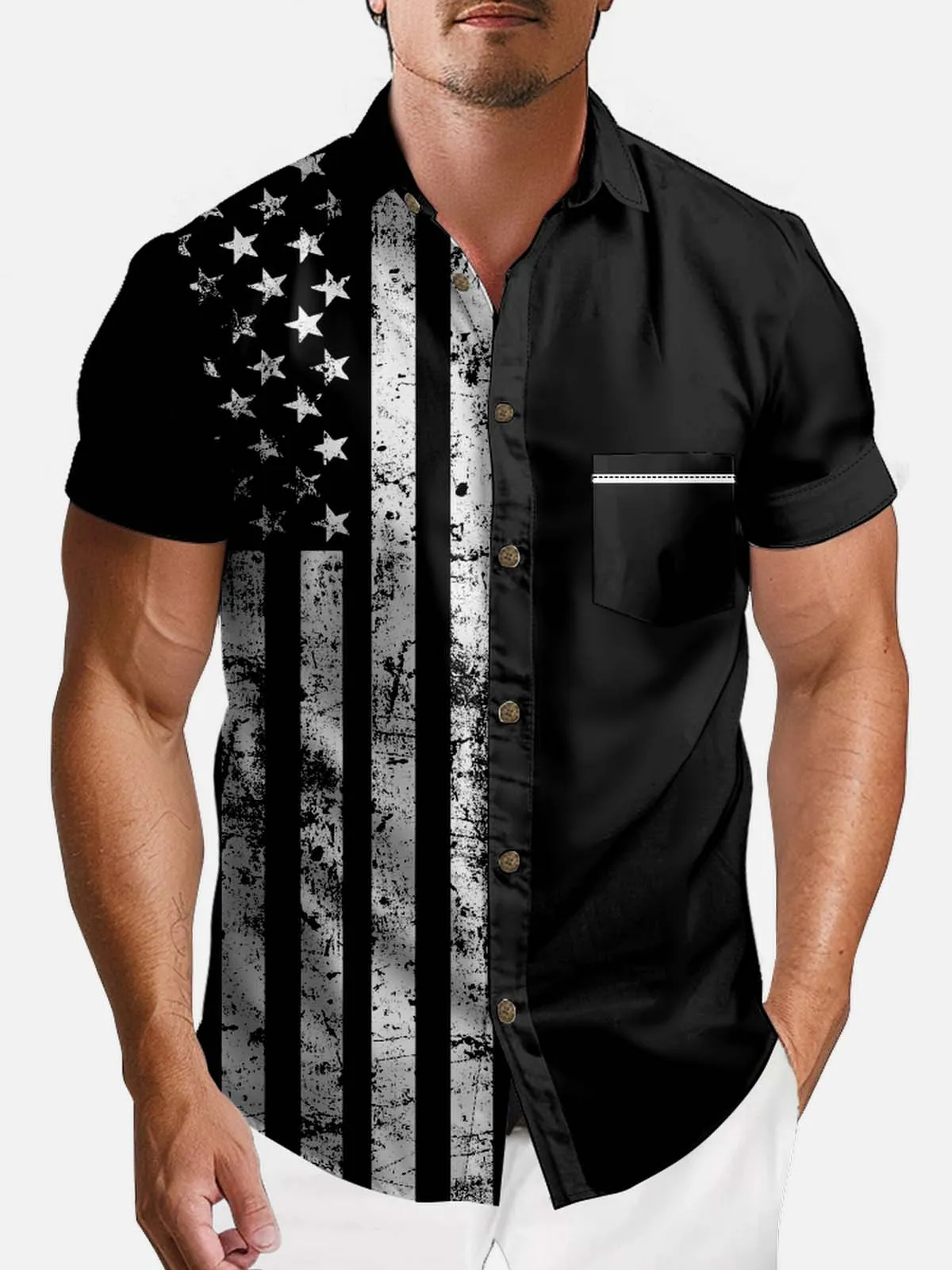 Men's Vintage Flag American Pride Short Sleeve Shirt sold by Eleven Oasis product image thumbnail 3