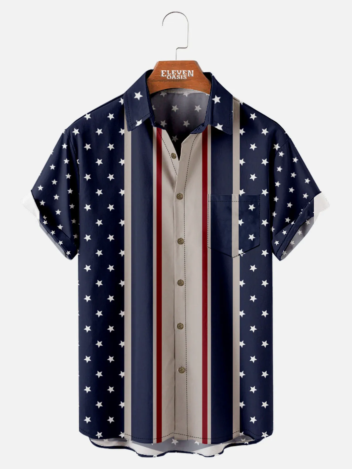 American Pride Spread Collar Short Sleeve Shirt For Men Classic Style Stars sold by Eleven Oasis