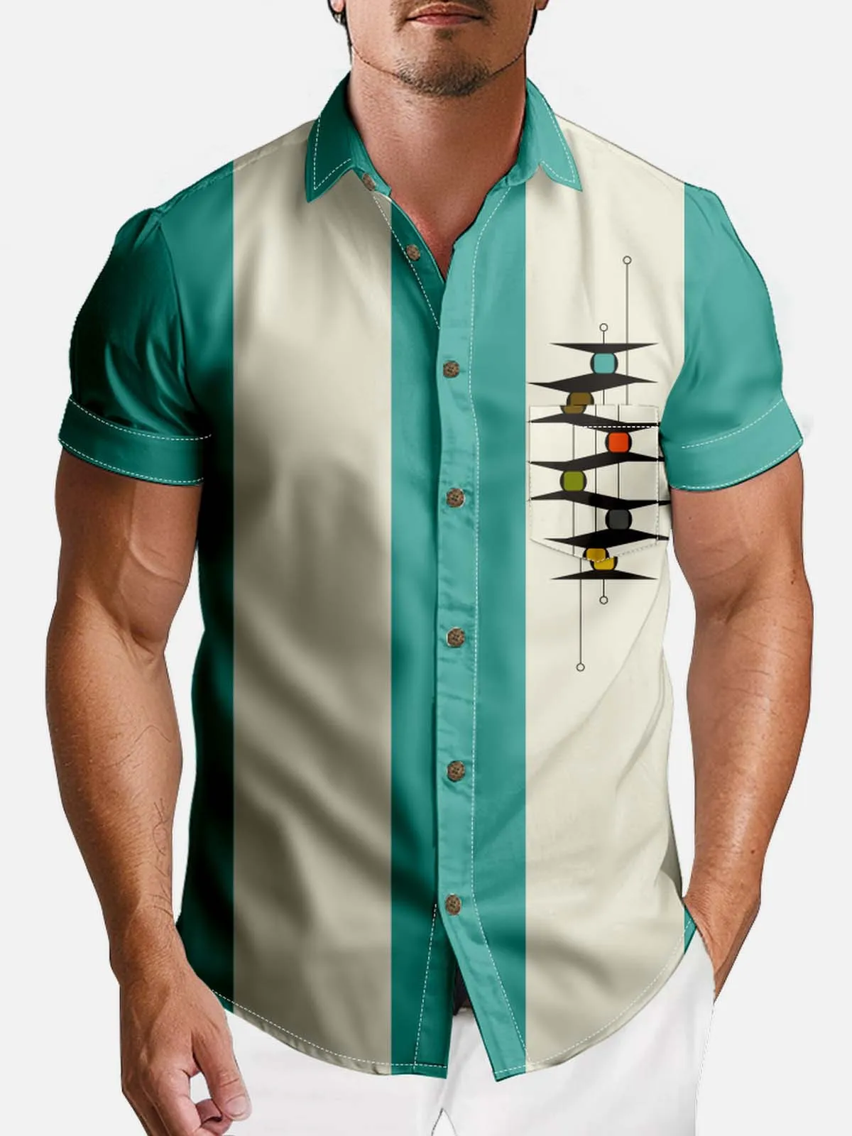 Men's Mid-Century Modern Abstract Bowling Short Sleeve Shirt sold by Eleven Oasis product image thumbnail 3