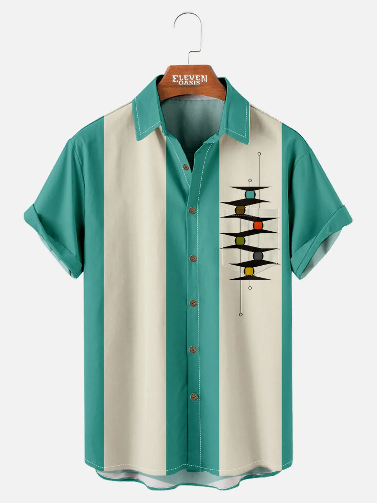 Men's Mid-Century Modern Abstract Bowling Short Sleeve Shirt sold by Eleven Oasis