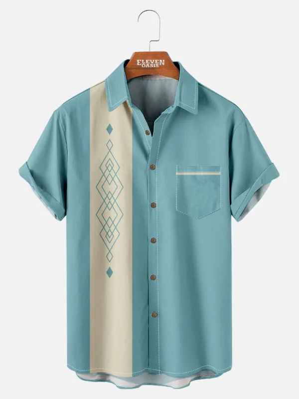 Men's Mid-Century Diamond Geometric Bowling Short Sleeve Shirt sold by Eleven Oasis