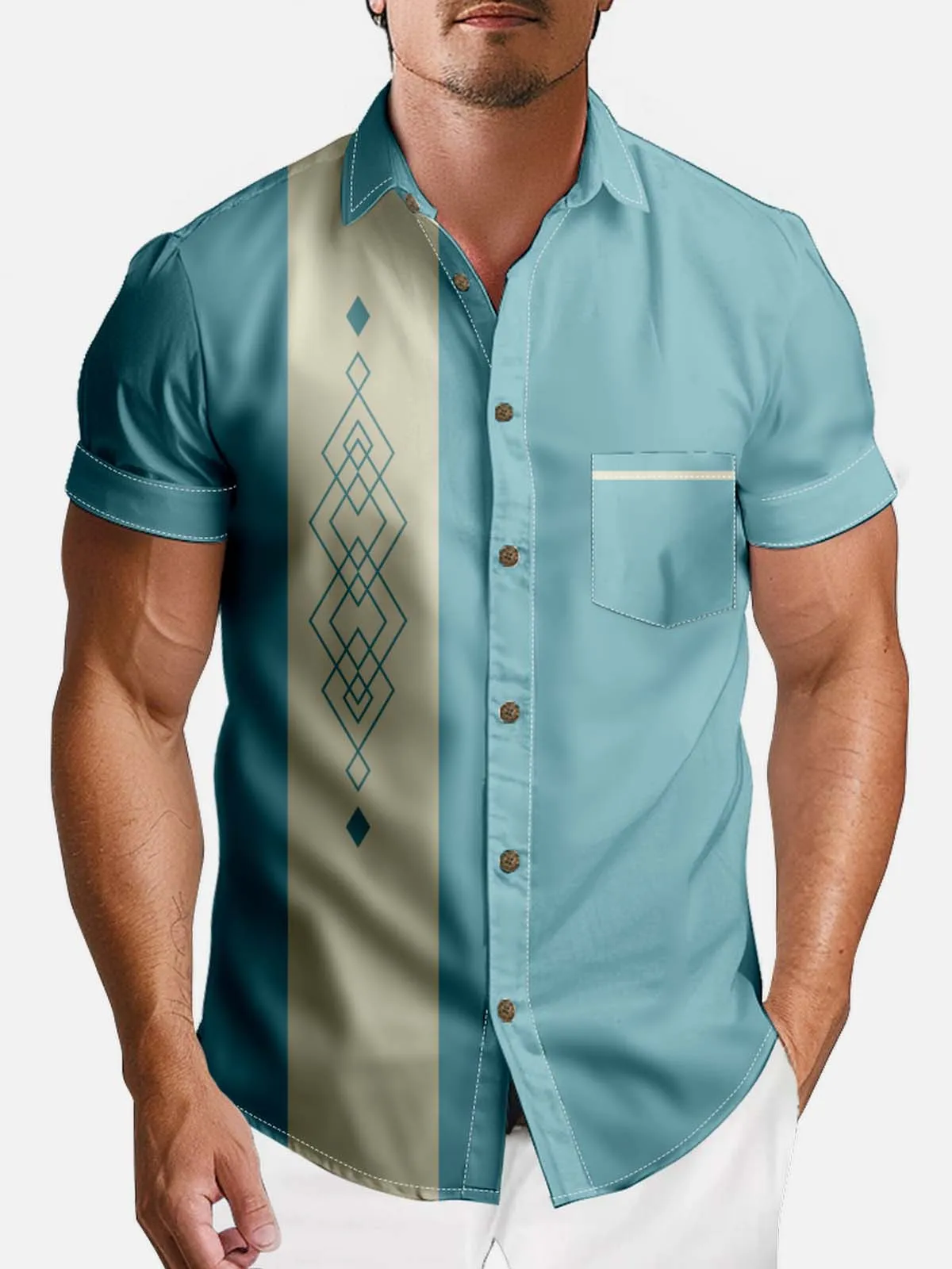 Men's Mid-Century Diamond Geometric Bowling Short Sleeve Shirt sold by Eleven Oasis product image thumbnail 2