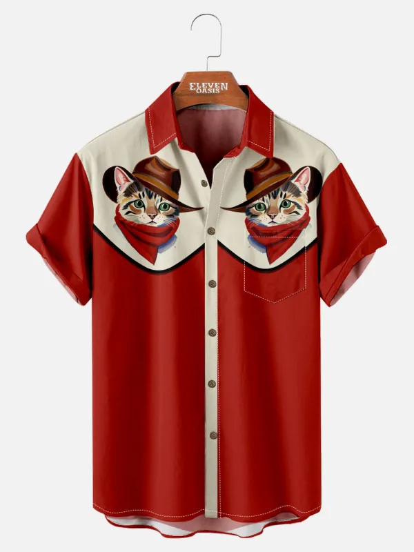 Men's Cowboy Cat Rodeo Short Sleeve Shirt sold by Eleven Oasis