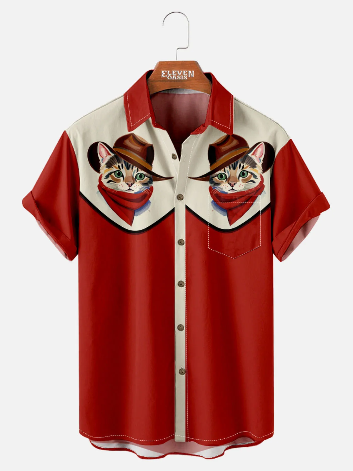 Men's Cowboy Cat Rodeo Short Sleeve Shirt sold by Eleven Oasis