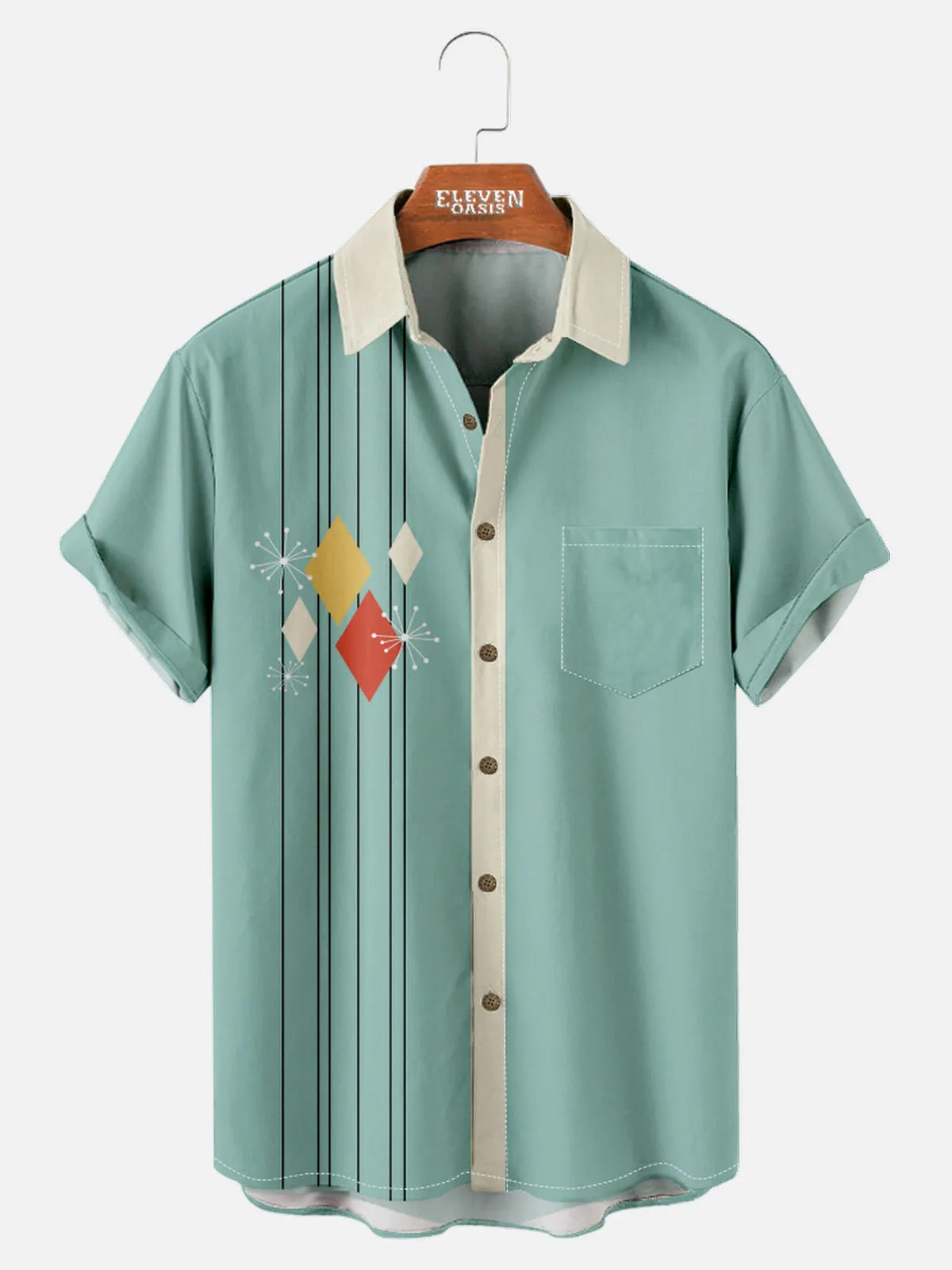 Men's Mid-Century Modern Geometric Short Sleeve Shirt sold by Eleven Oasis