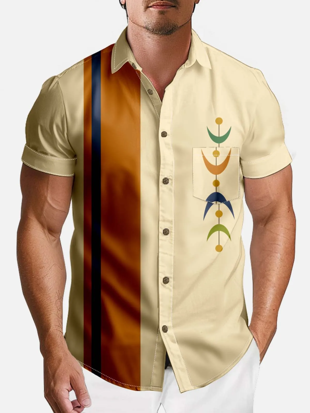 Tall Men's Mid-Century Modern Half-Moon Bowling Short Sleeve Shirt sold by Eleven Oasis product image thumbnail 2