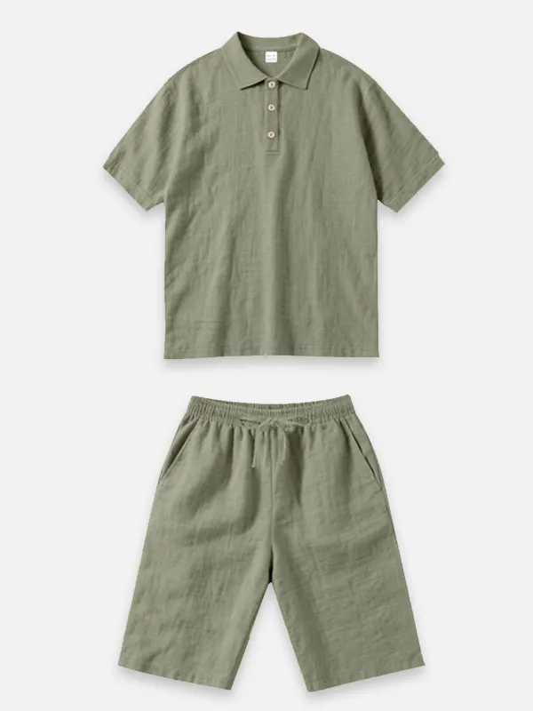 Men's Linen Blend Polo Short Set sold by Eleven Oasis
