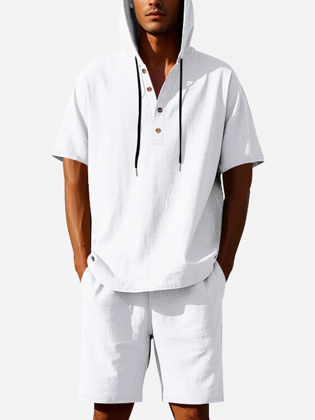 Men's Linen Blend Hooded Short Set sold by Eleven Oasis product image thumbnail 2
