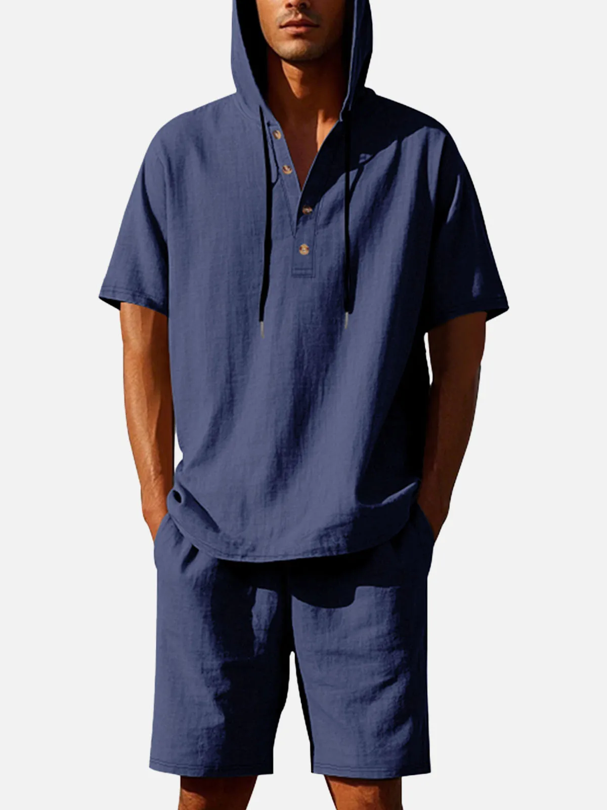 Men's Linen Blend Hooded Short Set sold by Eleven Oasis