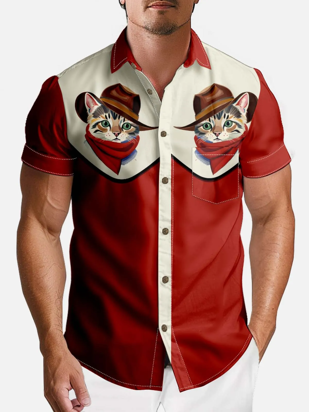 Tall Men's Cowboy Cat Rodeo Short Sleeve Shirt sold by Eleven Oasis product image thumbnail 3