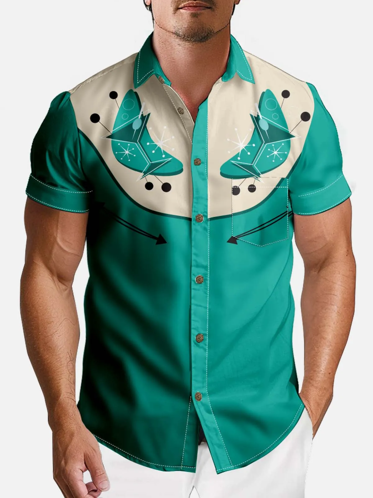 Tall Men's Atomic Martini Western Short Sleeve Shirt sold by Eleven Oasis product image thumbnail 3