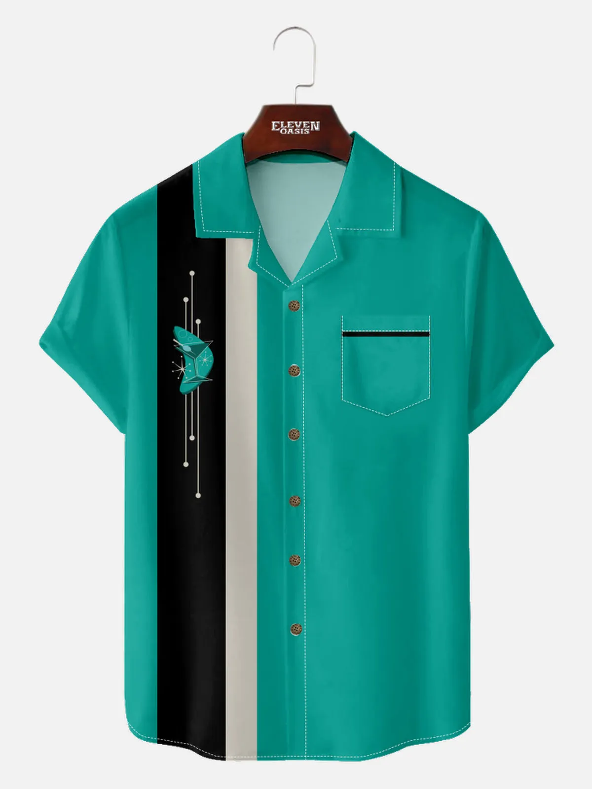 Men's Mid-Century Atomic Martini Glass Short Sleeve Shirt sold by Eleven Oasis