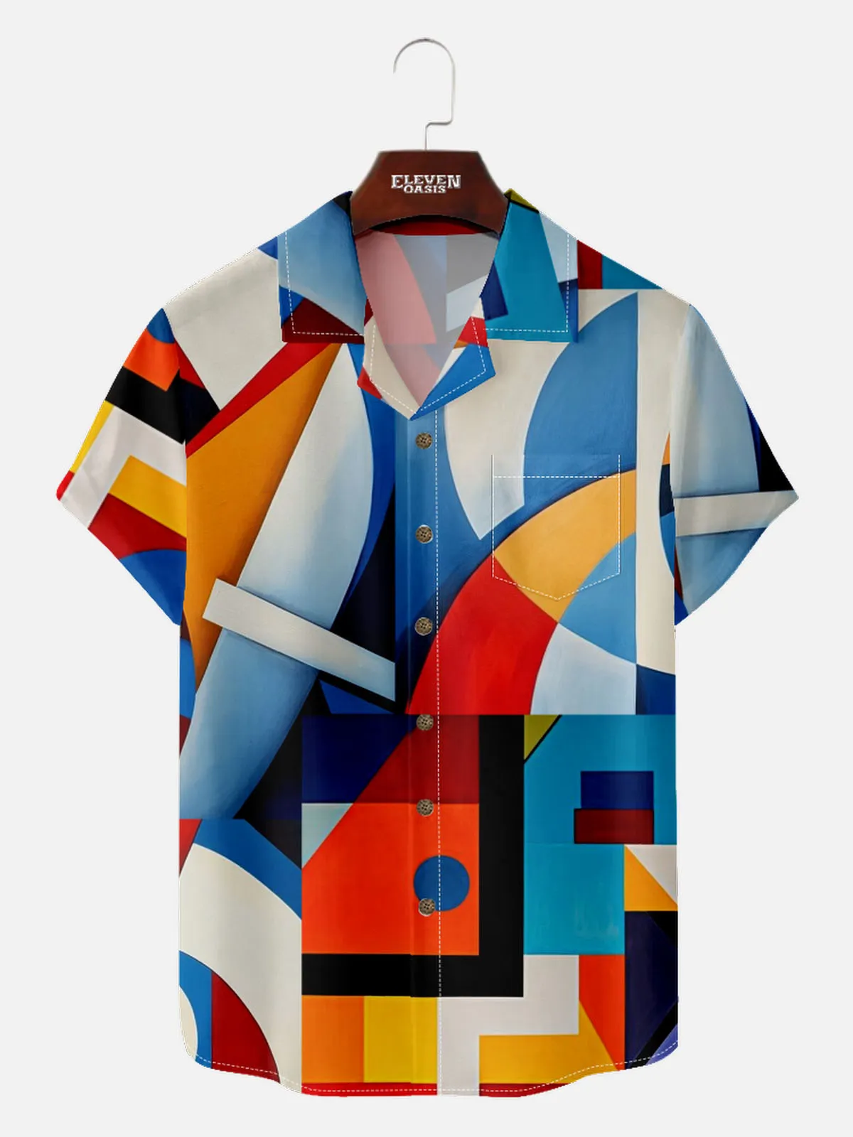 Men's Bauhaus Colorful Geometric Abstract Short Sleeve Shirt sold by Eleven Oasis