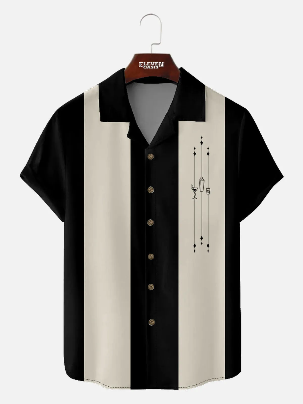 Men's Mid-Century Cocktail Panel Bowling Short Sleeve Shirt sold by Eleven Oasis