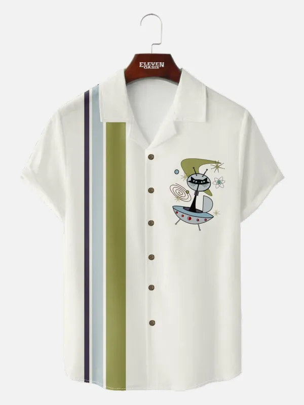 Men's Retro UFO Space Cat Short Sleeve Shirt sold by Eleven Oasis