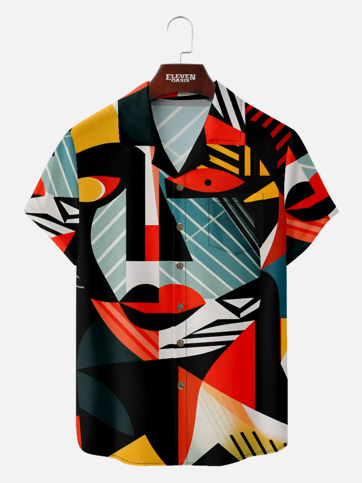 Men's Abstract Geometric Collage Short Sleeve Shirt sold by Eleven Oasis