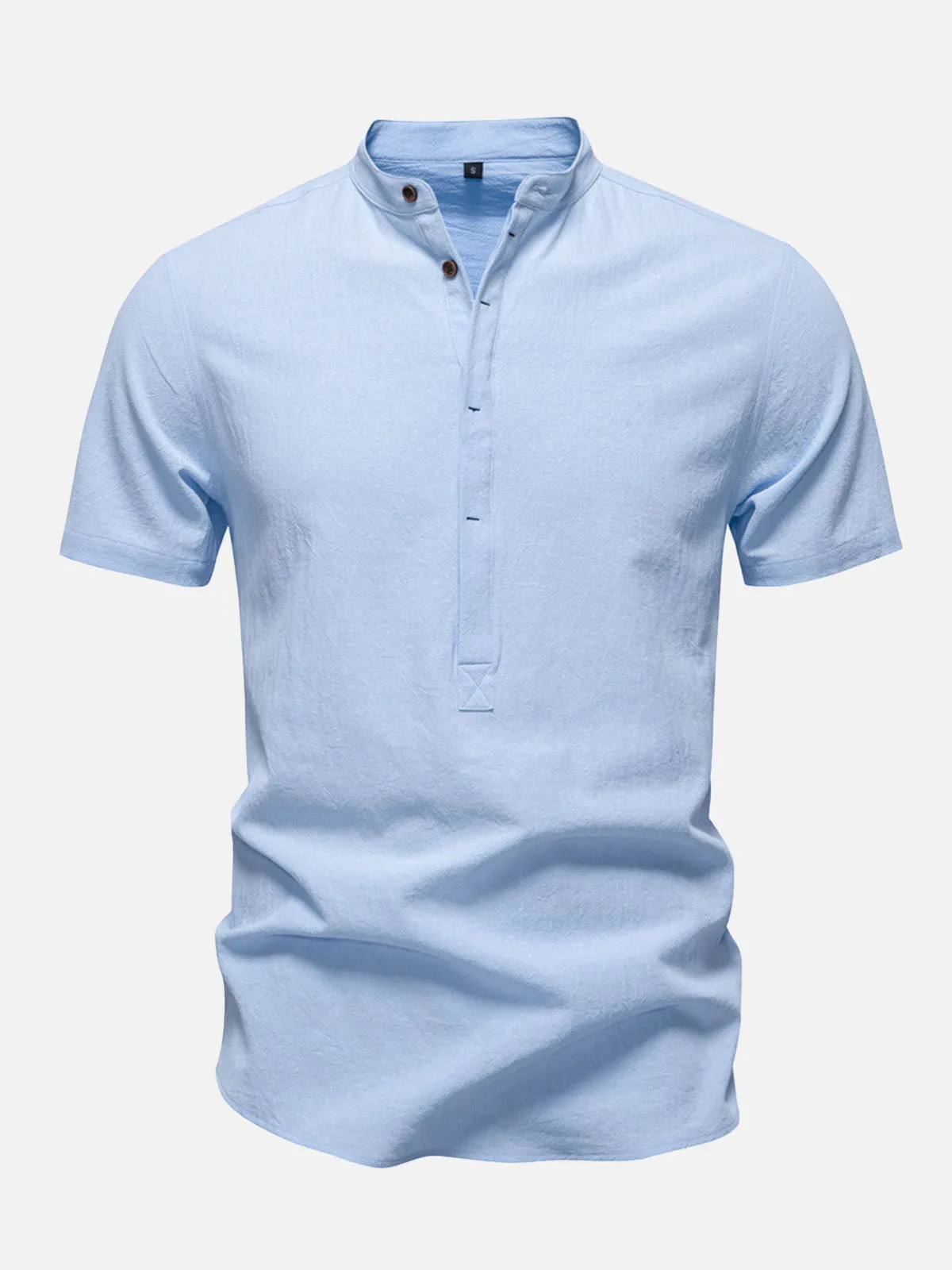 Men's Cotton Linen Band Collar Short Sleeve Shirt sold by Eleven Oasis