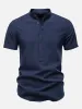 Men's Cotton Linen Band Collar Short Sleeve Shirt sold by Eleven Oasis