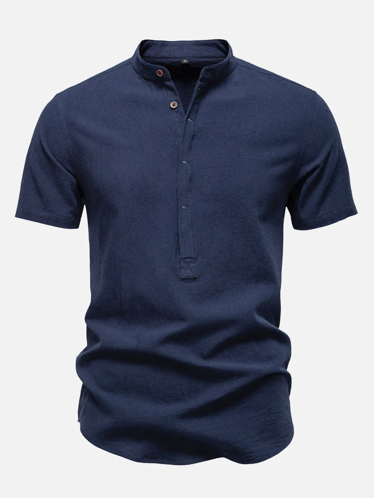 Men's Cotton Linen Band Collar Short Sleeve Shirt sold by Eleven Oasis product image thumbnail 2