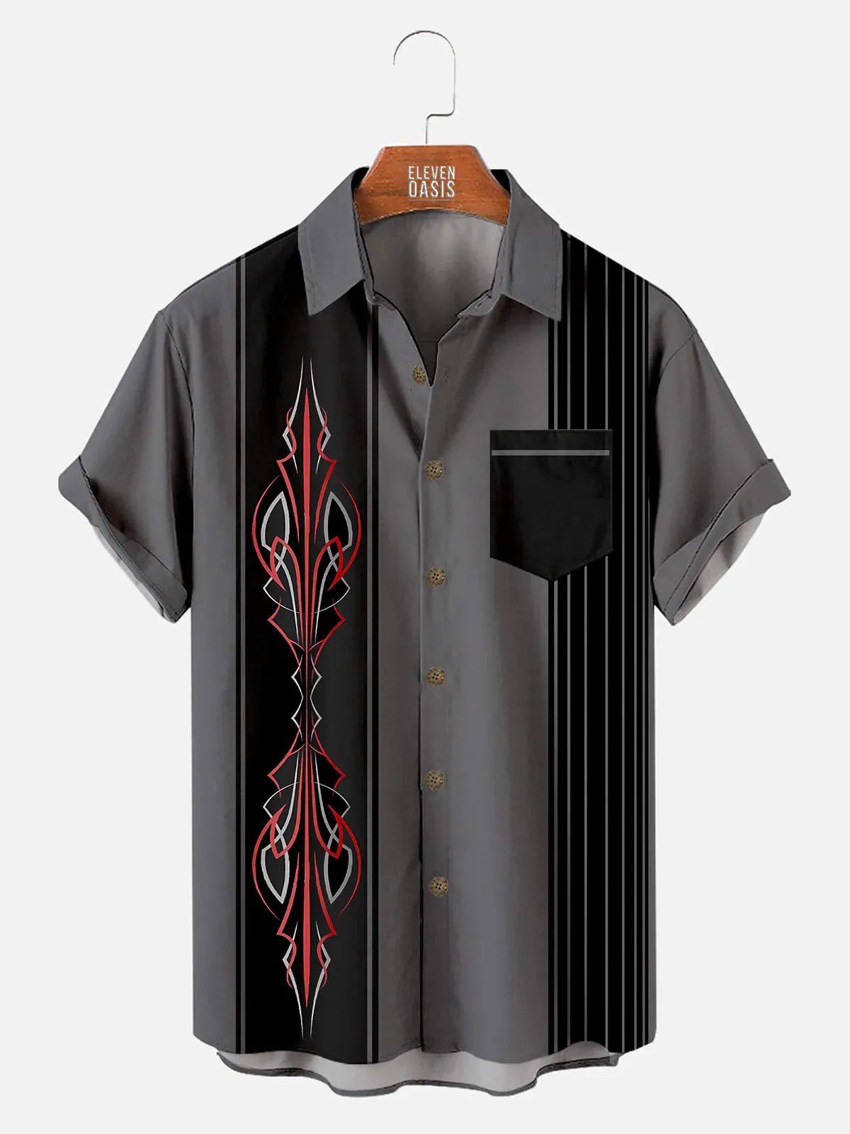 Tall Men's Red Pinstripe Panel Short Sleeve Shirt sold by Eleven Oasis