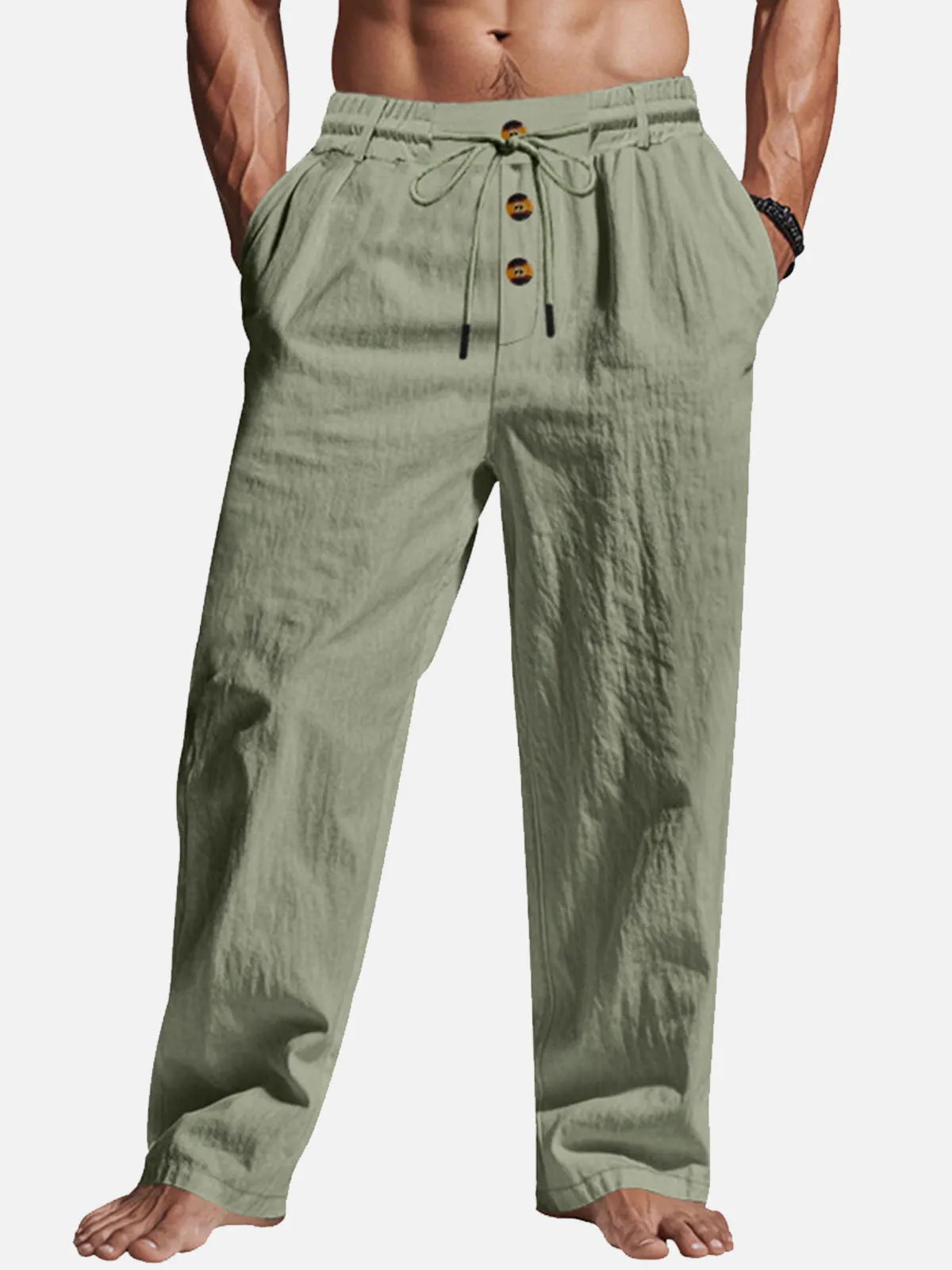 Men's Linen Blend Wide Leg Lounge Pants sold by Eleven Oasis product image thumbnail 2