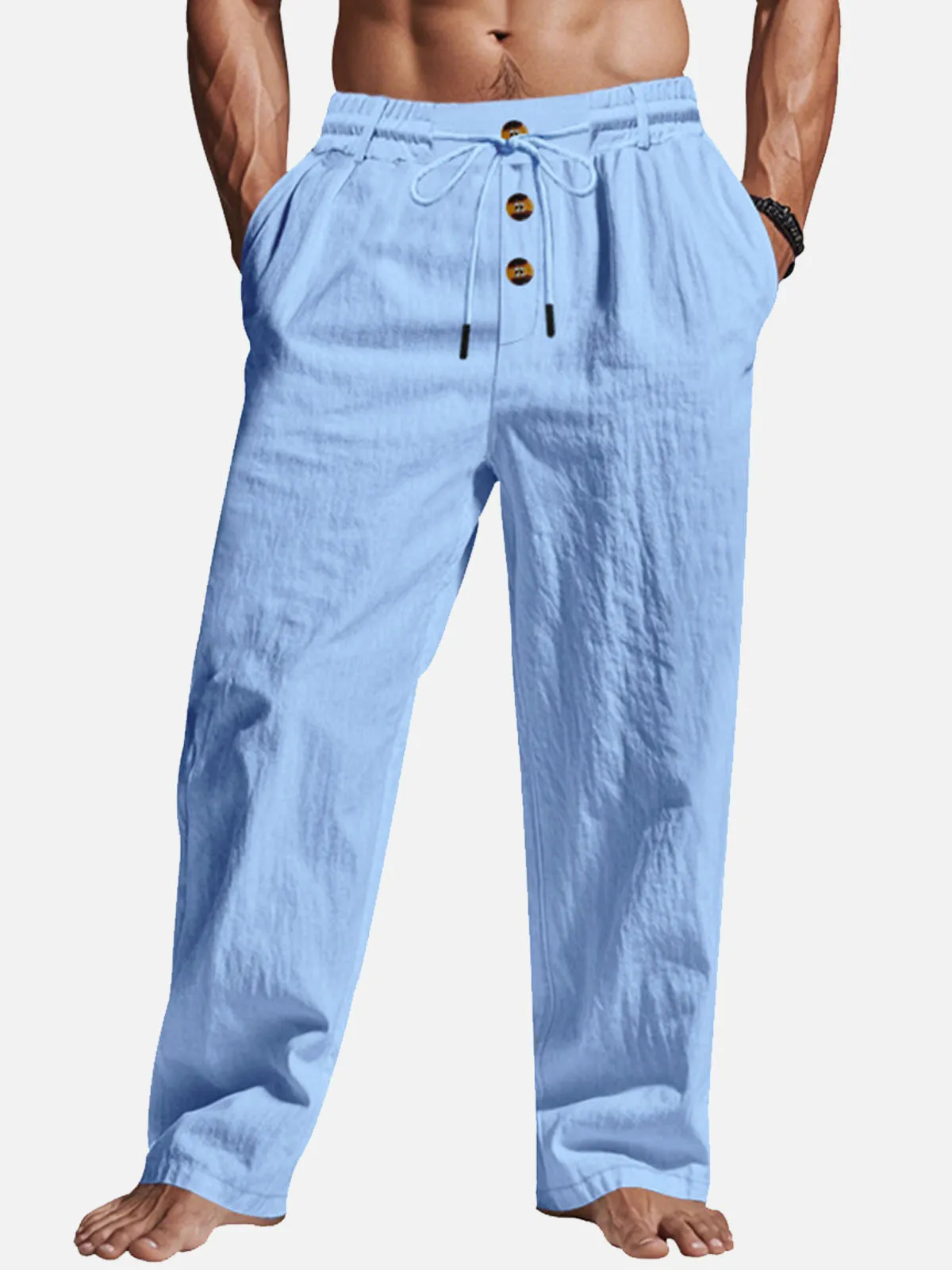 Men's Linen Blend Wide Leg Lounge Pants sold by Eleven Oasis product image thumbnail 5