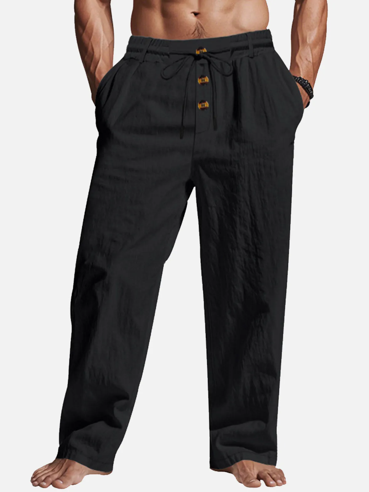 Men's Linen Blend Wide Leg Lounge Pants sold by Eleven Oasis product image thumbnail 4