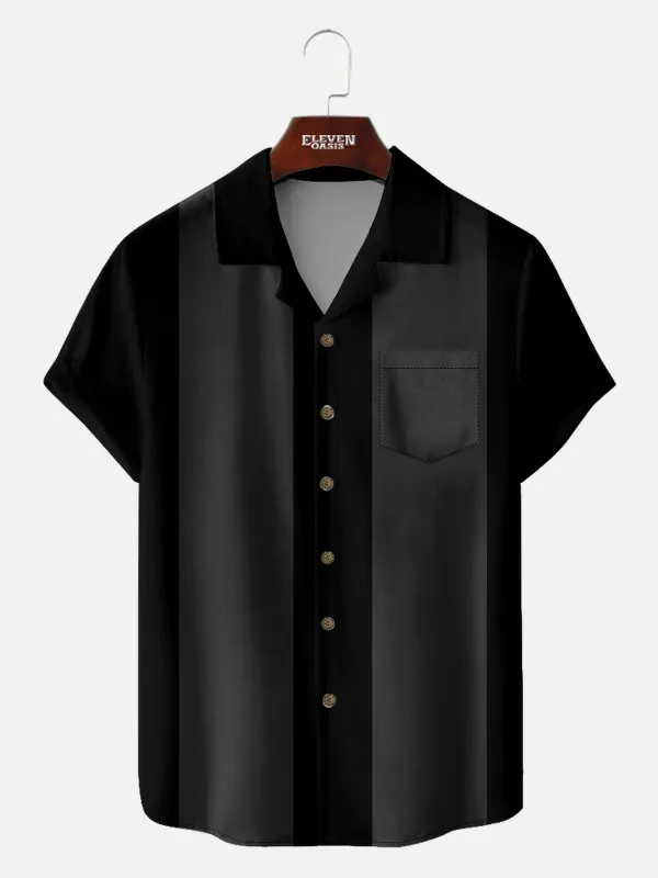 Men's Basic 50s Style Camp Collar Bowling Short Sleeve Shirt sold by Eleven Oasis