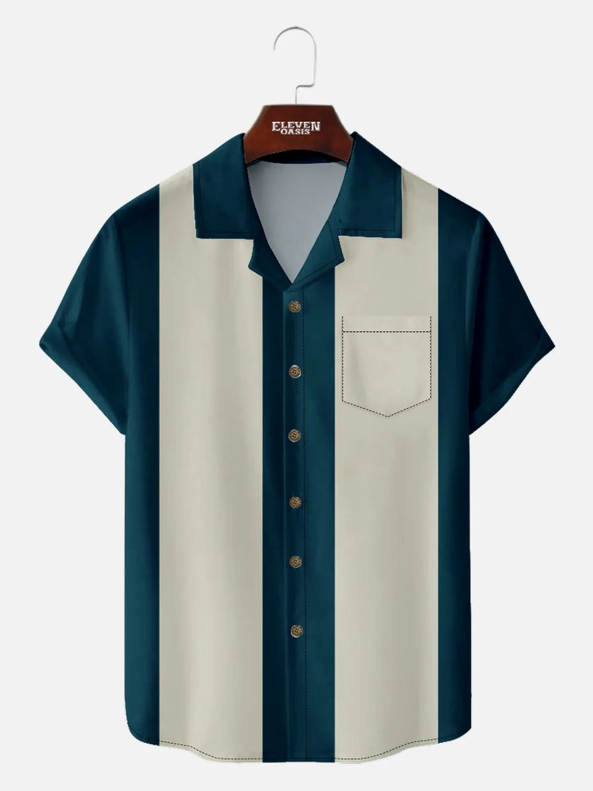 Men's Basic 50s Style Camp Collar Bowling Short Sleeve Shirt sold by Eleven Oasis product image thumbnail 4