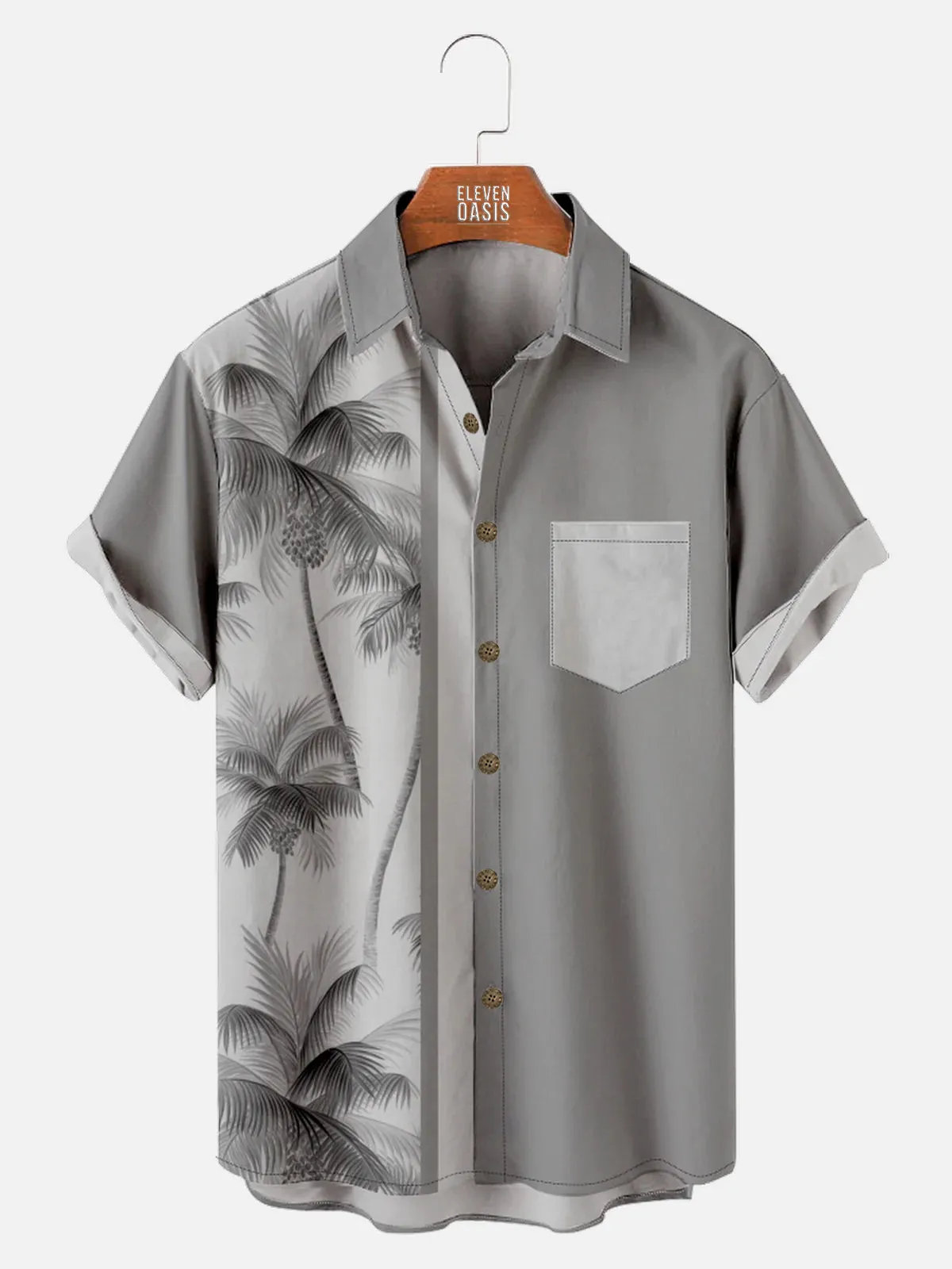 Tall Men's Coconut Tree Casual Breathable Hawaiian Short Sleeve Shirt sold by Eleven Oasis