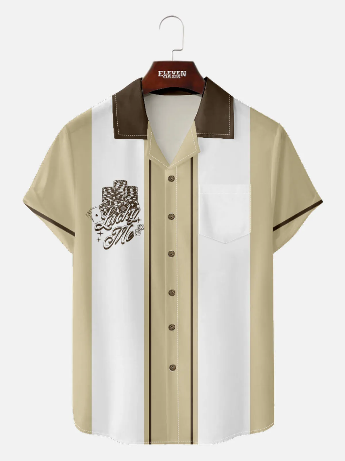 Men's Playing Cards Camp Collar Short Sleeve Shirt Lucky Me Jackpot sold by Eleven Oasis