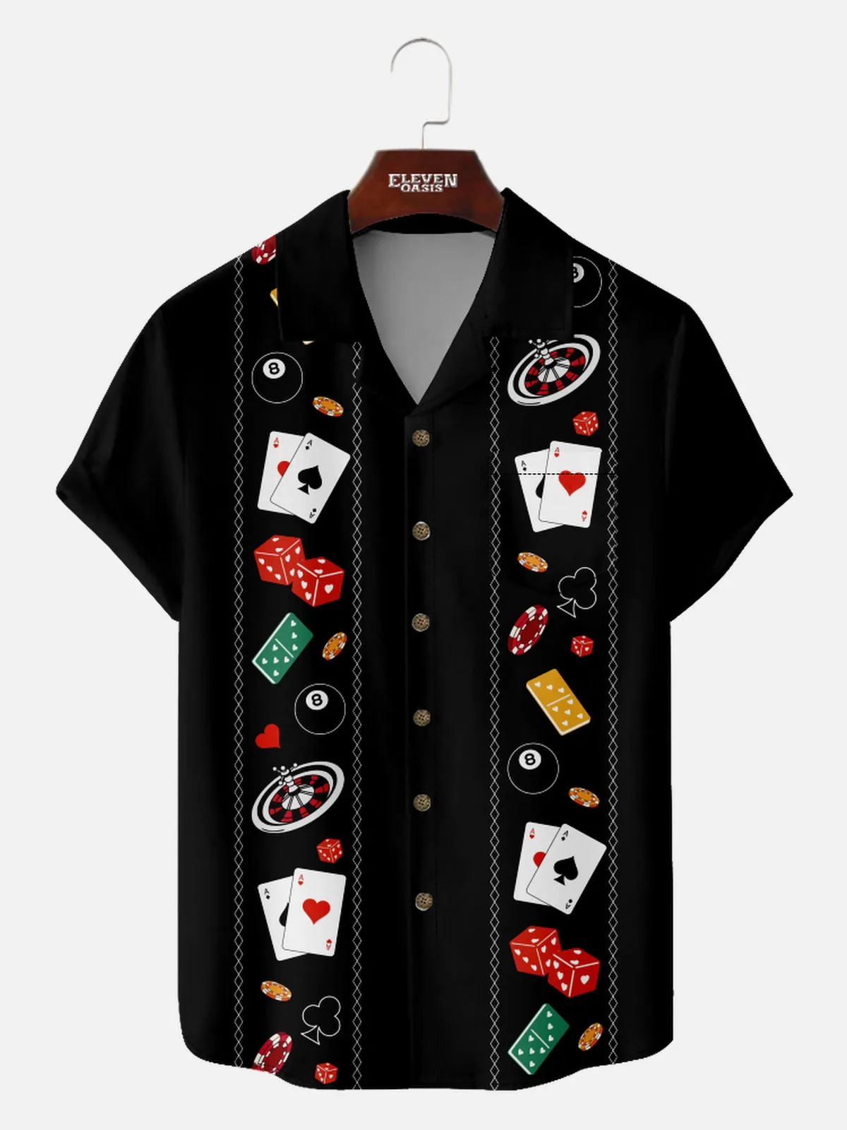 Men's Playing Cards Camp Collar Short Sleeve Shirt Jackpot Trifecta sold by Eleven Oasis