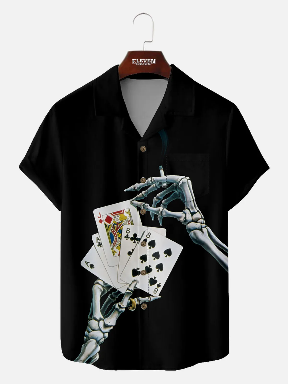 Men's Playing Cards Camp Collar Short Sleeve Shirt Dead Man's Hand sold by Eleven Oasis