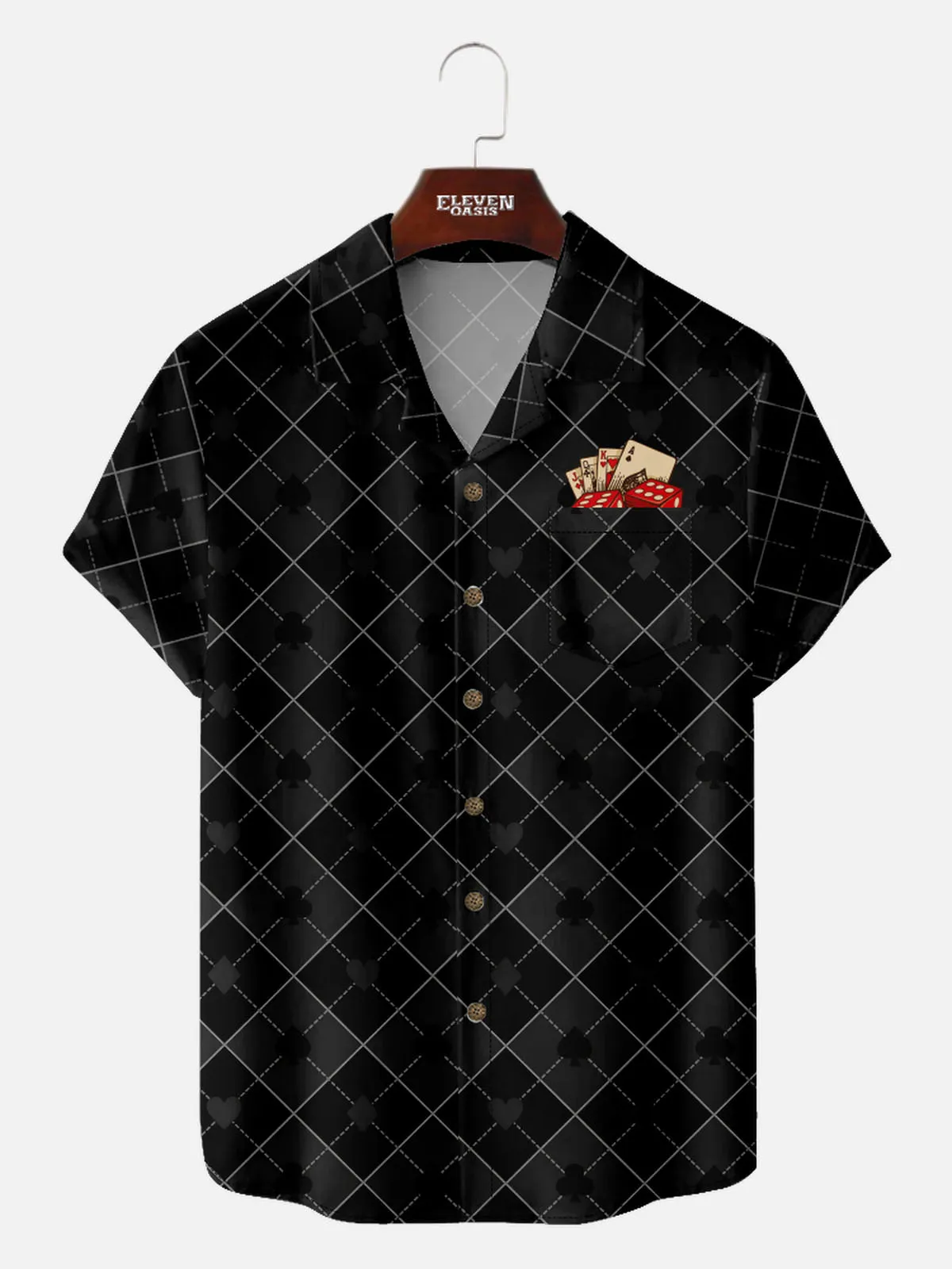 Men's Playing Cards Camp Collar Short Sleeve Shirt Diamond Cut Poker sold by Eleven Oasis