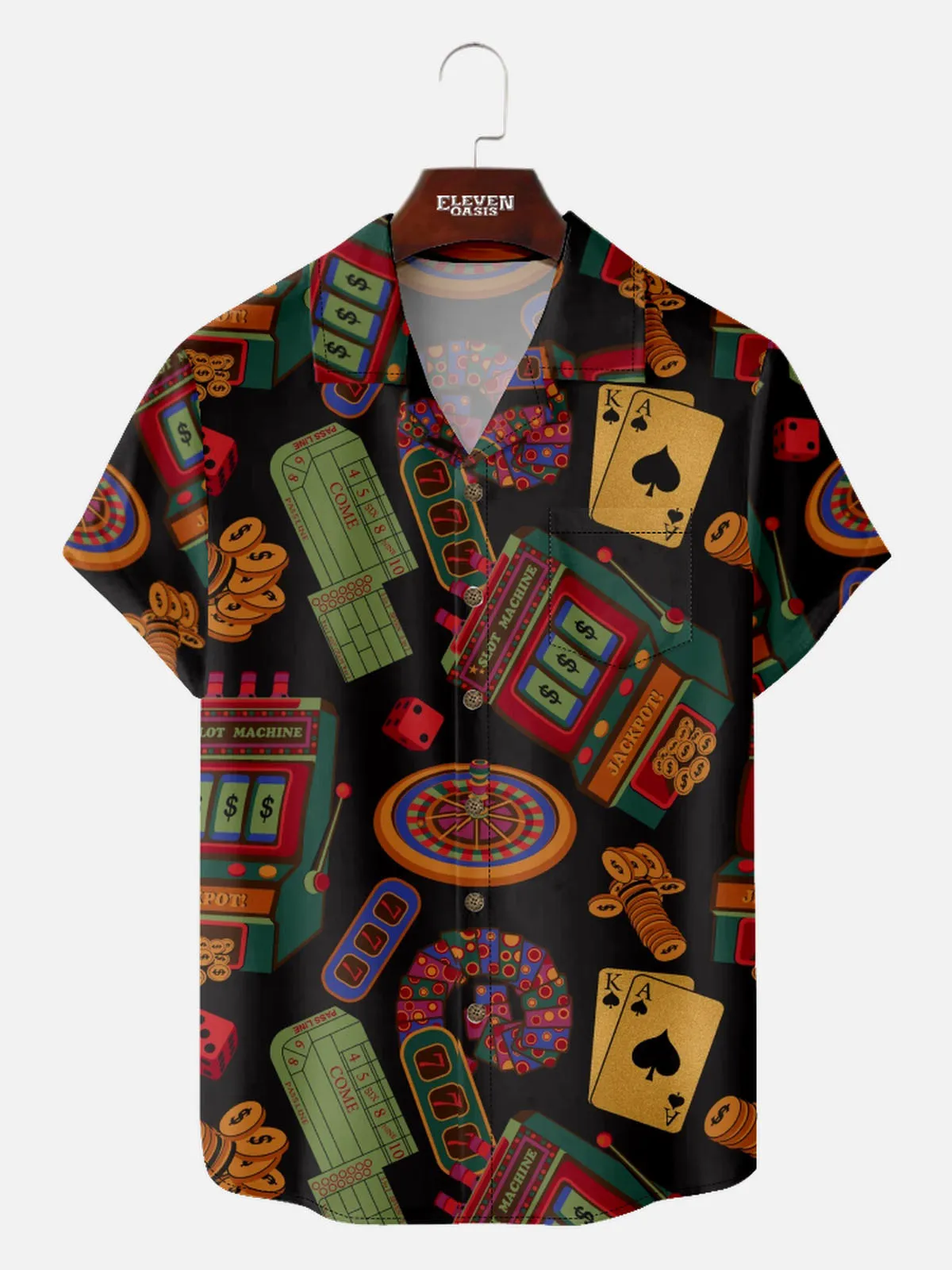 Men's Playing Cards Camp Collar Short Sleeve Shirt Bonus Round Poker sold by Eleven Oasis