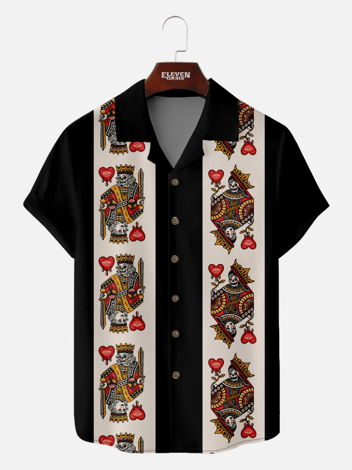 Men's Playing Cards Camp Collar Short Sleeve Shirt Card Skull Faces sold by Eleven Oasis product image thumbnail 2