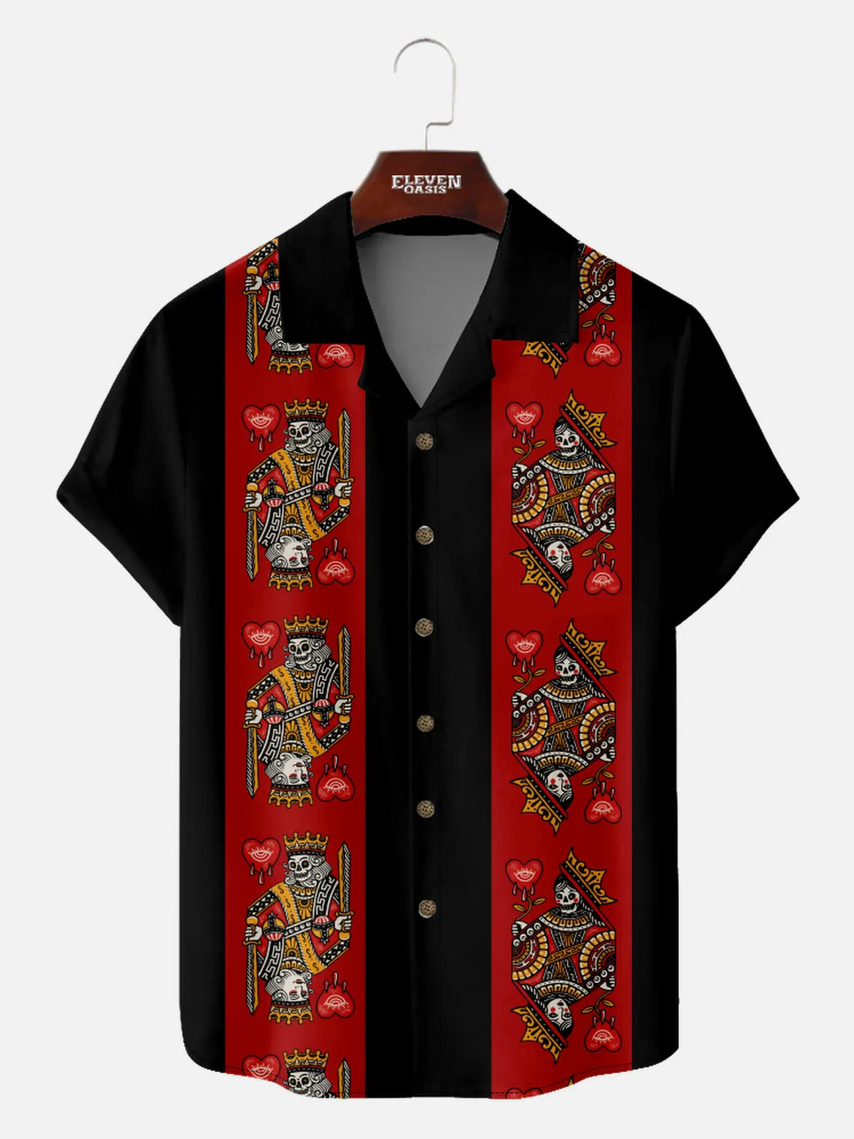Men's Playing Cards Camp Collar Short Sleeve Shirt Card Skull Faces sold by Eleven Oasis