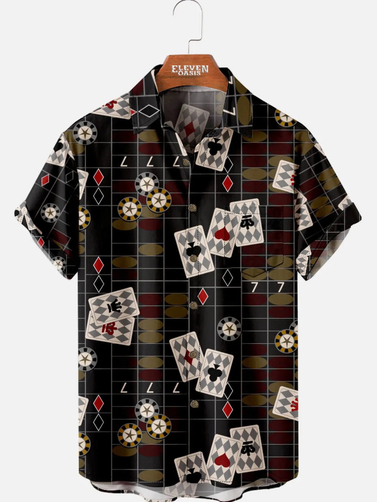 Men's Playing Cards Spread Collar Short Sleeve Shirt Jack the Pot sold by Eleven Oasis