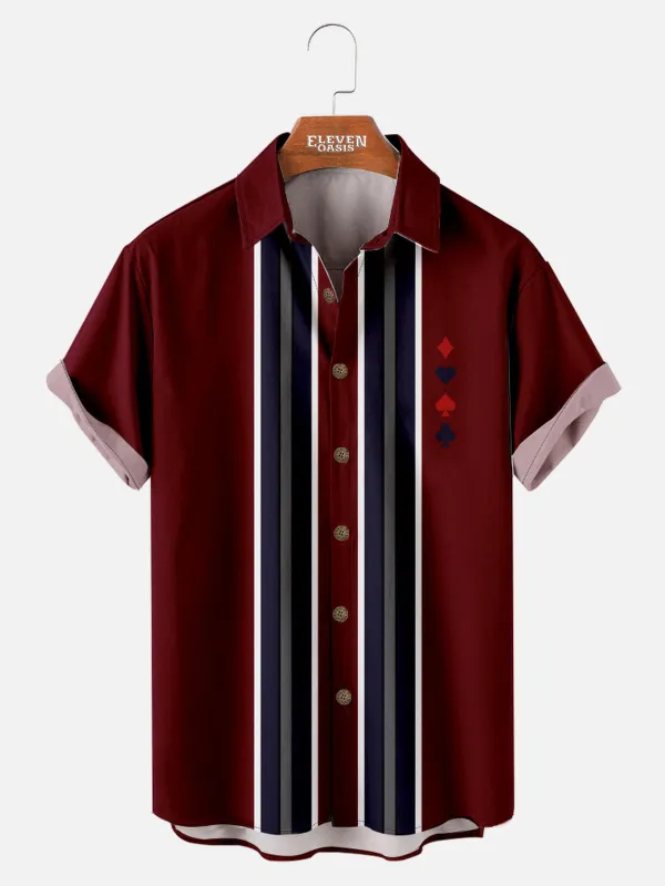 Tall Men's Royal Stripe Card Suit Short Sleeve Shirt sold by Eleven Oasis