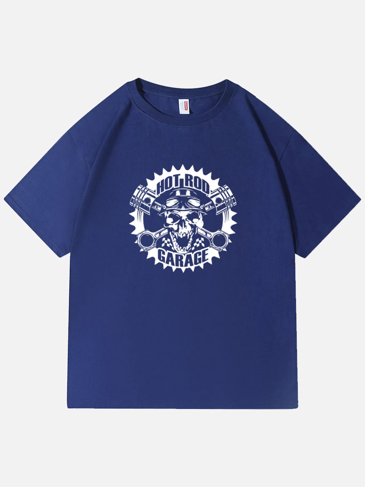 Hot Rod Garage Skull Piston Cotton T-Shirt sold by Eleven Oasis product image thumbnail 2