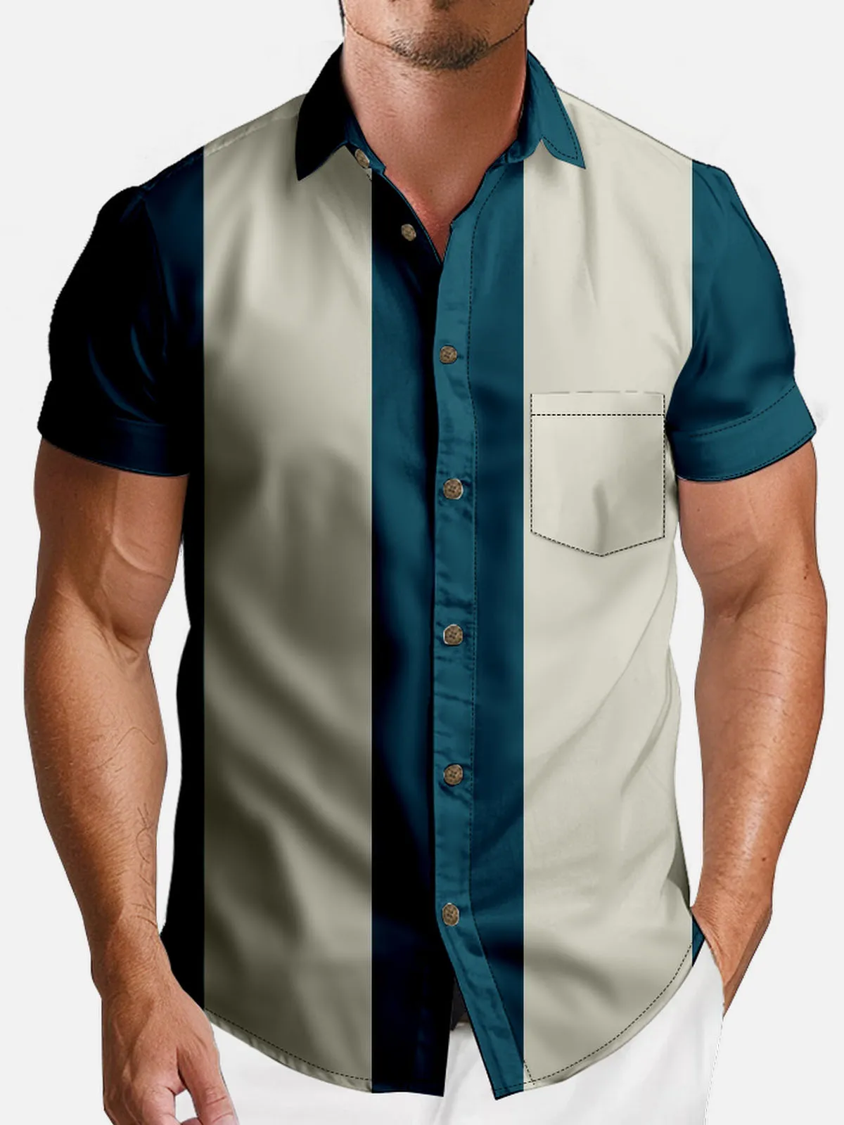 Men's Basic 50s Style Bowling Short Sleeve Shirt sold by Eleven Oasis product image thumbnail 3