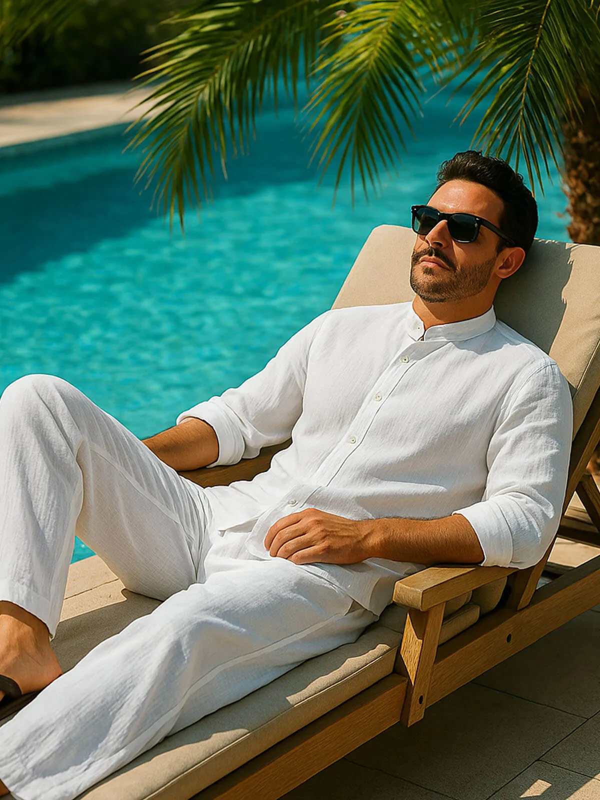 Men's Solid Color Linen Long Sleeve Elastic Waist Wide Leg Set Vacation Slow Living Linen Ensemble sold by Eleven Oasis product image thumbnail 3