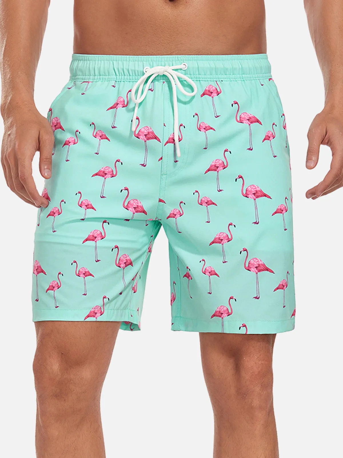 Men's Flamingo Print Swim Trunks sold by Eleven Oasis