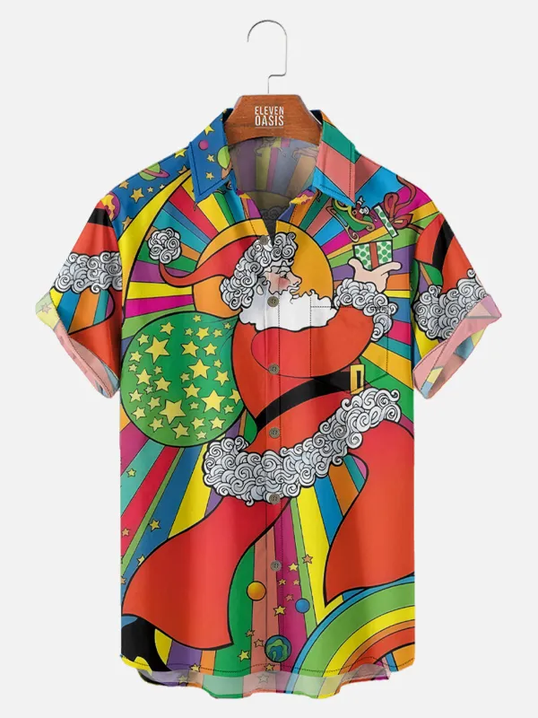 Men's Psychedelic Santa Short Sleeve Shirt sold by Eleven Oasis