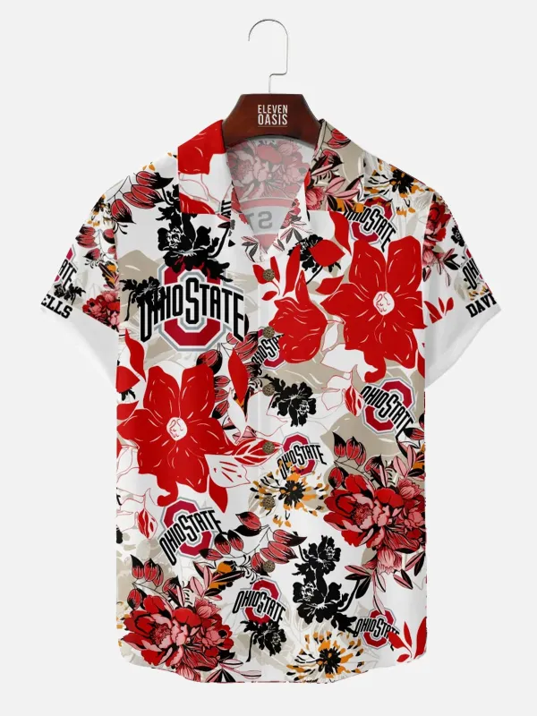 Tall Ohio State Buckeyes American Football Hawaiian Print Short Sleeve Shirt sold by Eleven Oasis