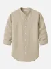 Men's Linen Blend Band Collar Long Sleeve Shirt sold by Eleven Oasis