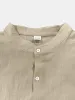 Men's Linen Blend Band Collar Long Sleeve Shirt sold by Eleven Oasis
