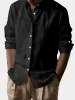 Men's Linen Blend Band Collar Long Sleeve Shirt sold by Eleven Oasis